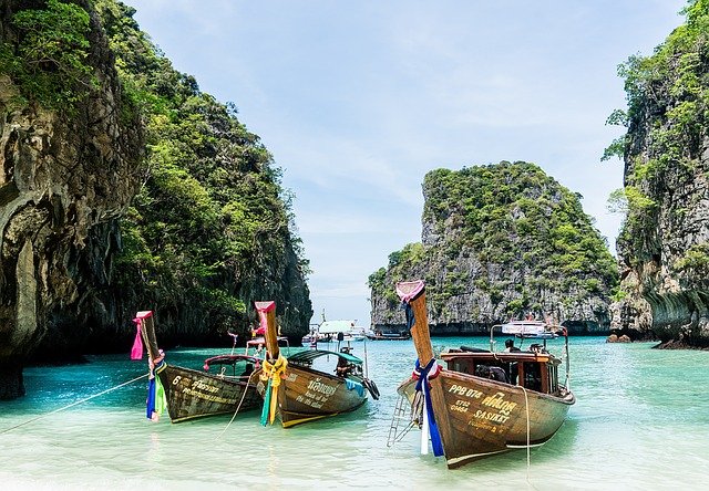 phi phi long-tail boats on beach